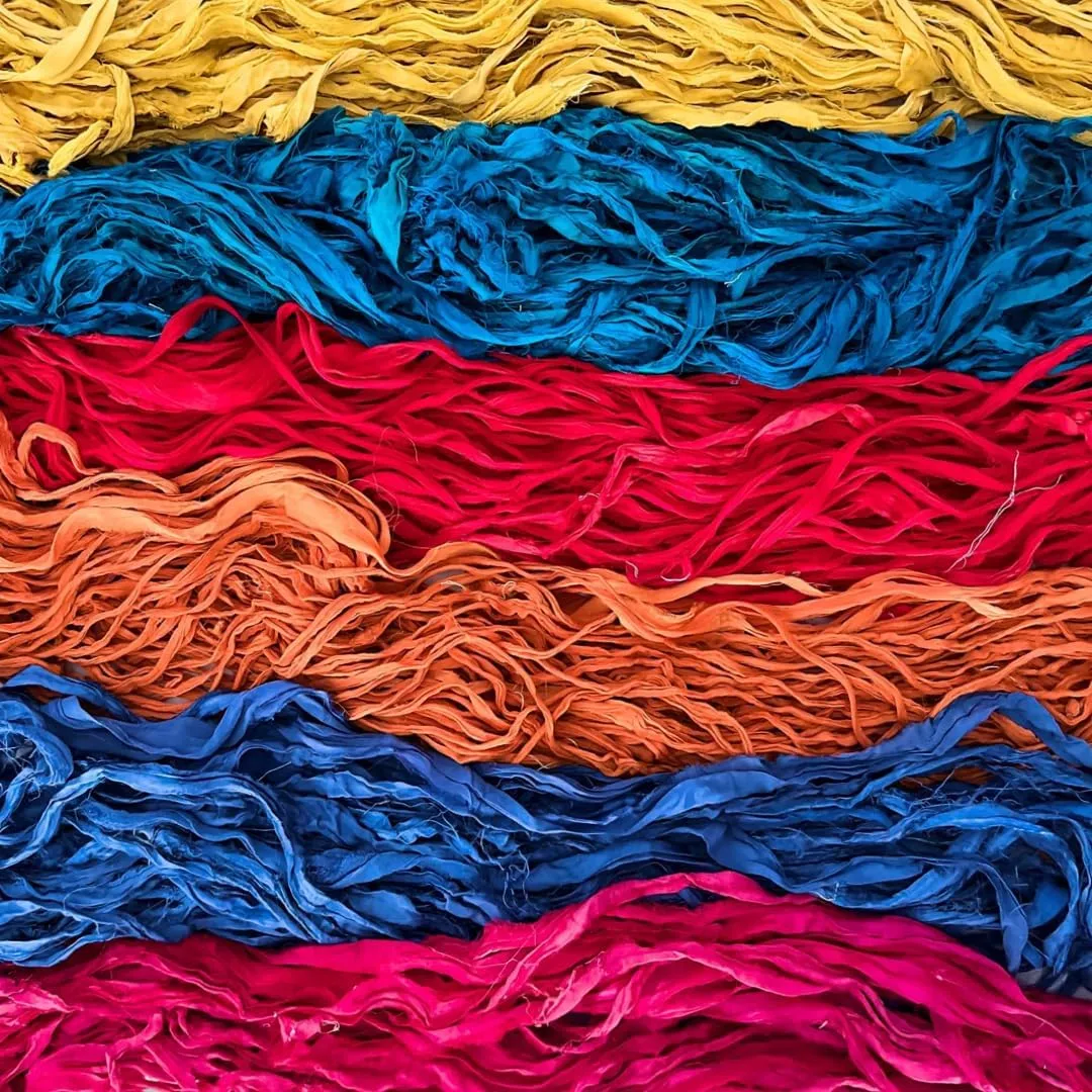 100% Recycled Saree (Sari) Silk Ribbon Yarn - Bulky Weight - 50 Yards per 100 Grams | Knitting & Crocheting | Jewelry Making, Gift Wrapping and Weaving (Burnt Sienna Orange Mix)