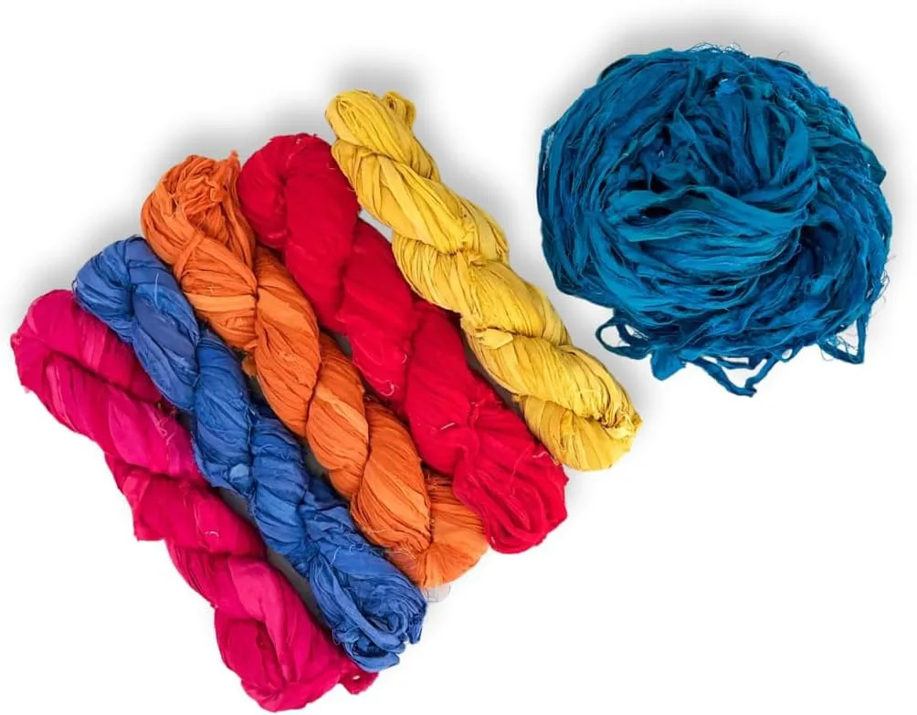 100% Recycled Saree (Sari) Silk Ribbon Yarn - Bulky Weight - 50 Yards per 100 Grams | Knitting & Crocheting | Jewelry Making, Gift Wrapping and Weaving (Burnt Sienna Orange Mix)