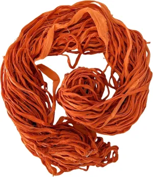 100% Recycled Saree (Sari) Silk Ribbon Yarn - Bulky Weight - 50 Yards per 100 Grams | Knitting & Crocheting | Jewelry Making, Gift Wrapping and Weaving (Burnt Sienna Orange Mix)
