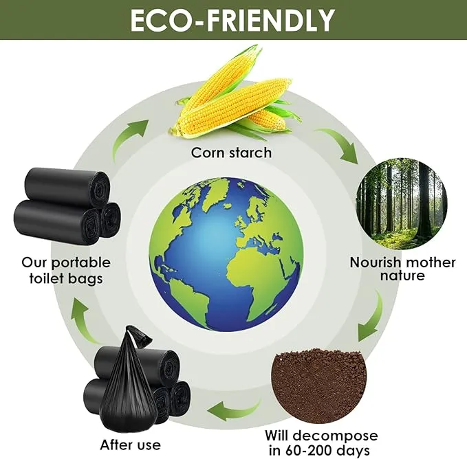 120 Portable Toilet Bags with 10 Large Pack Poo Gel, 8 Gallon Biodegradable Durable Leak-proof Toilet Trash Bags for Bucket Toilet, Compostable Waste Bags for Outdoor, Travel, RV, Car