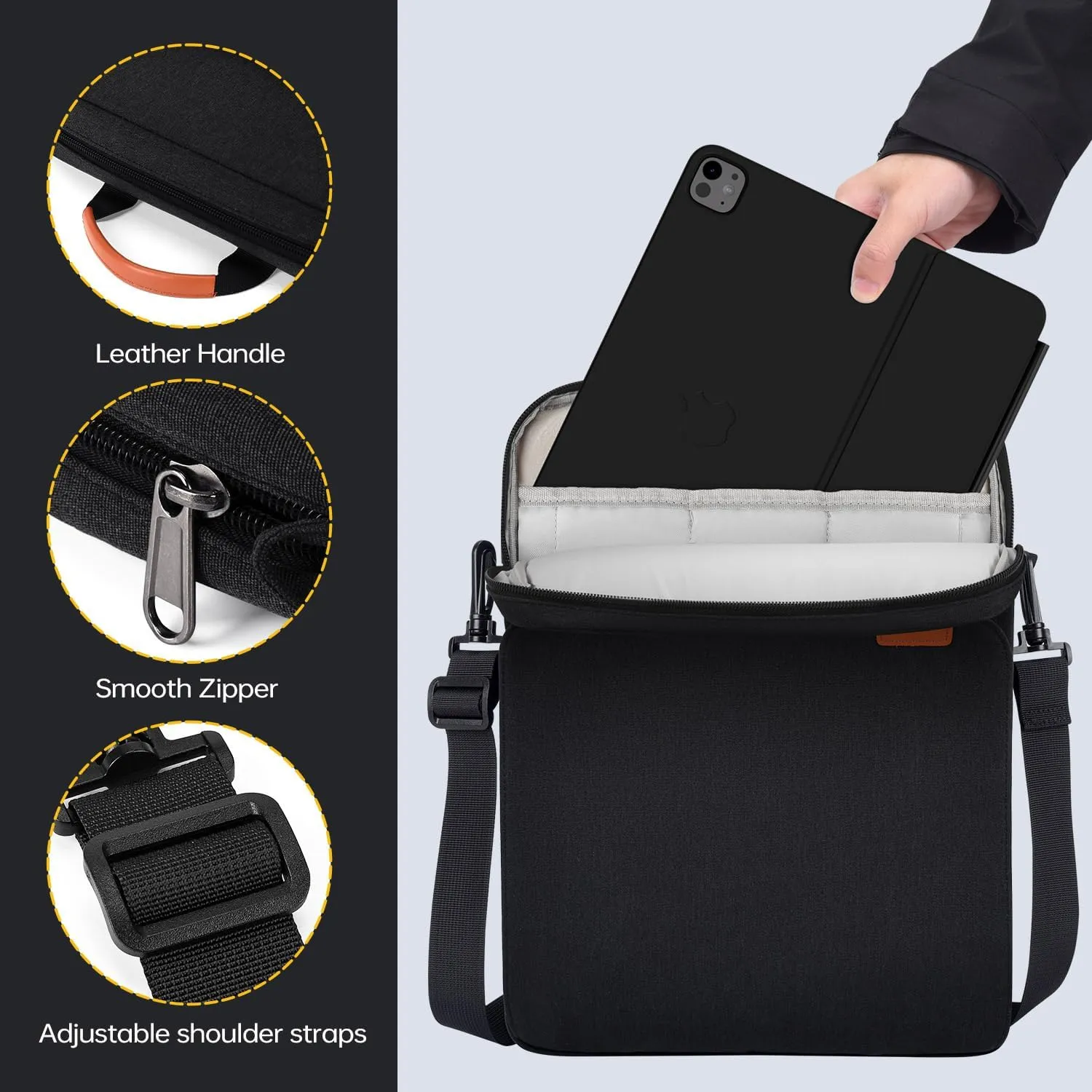 12.9 13 inch iPad Pro Sleeve Case Shoulder Bag for 13-inch iPad Pro M4 & iPad Air M2 M3(2025) Magic Keyboard, iPad Pro 12.9-in, Water-Resistant Tablet Carrying Handle Bag -Black