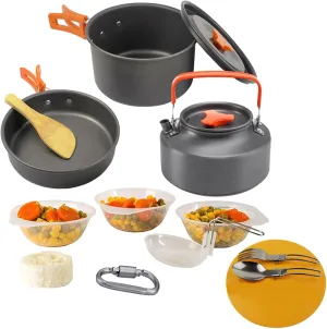 12PCs Camping Cookware Non-Stick Lightweight Pot Pan Kettle Set with Bowls Plates Forks Spoons Combination for Backpacking Outdoor Picnic