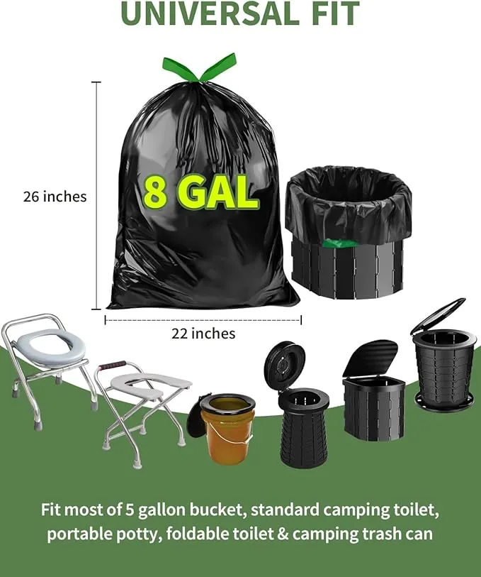 15 Portable Camping Toilet Bags Drawstring, 8 Gal Compost Portable Toilet Bags for Camping Potty Adults, Outdoor Waste Toilet Bag for 5 Gallon Bucket Toilet Camping Bathroom Travel Backpacking
