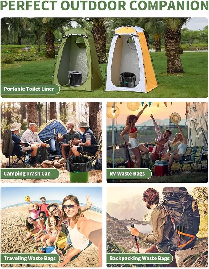 15 Portable Camping Toilet Bags Drawstring, 8 Gal Compost Portable Toilet Bags for Camping Potty Adults, Outdoor Waste Toilet Bag for 5 Gallon Bucket Toilet Camping Bathroom Travel Backpacking