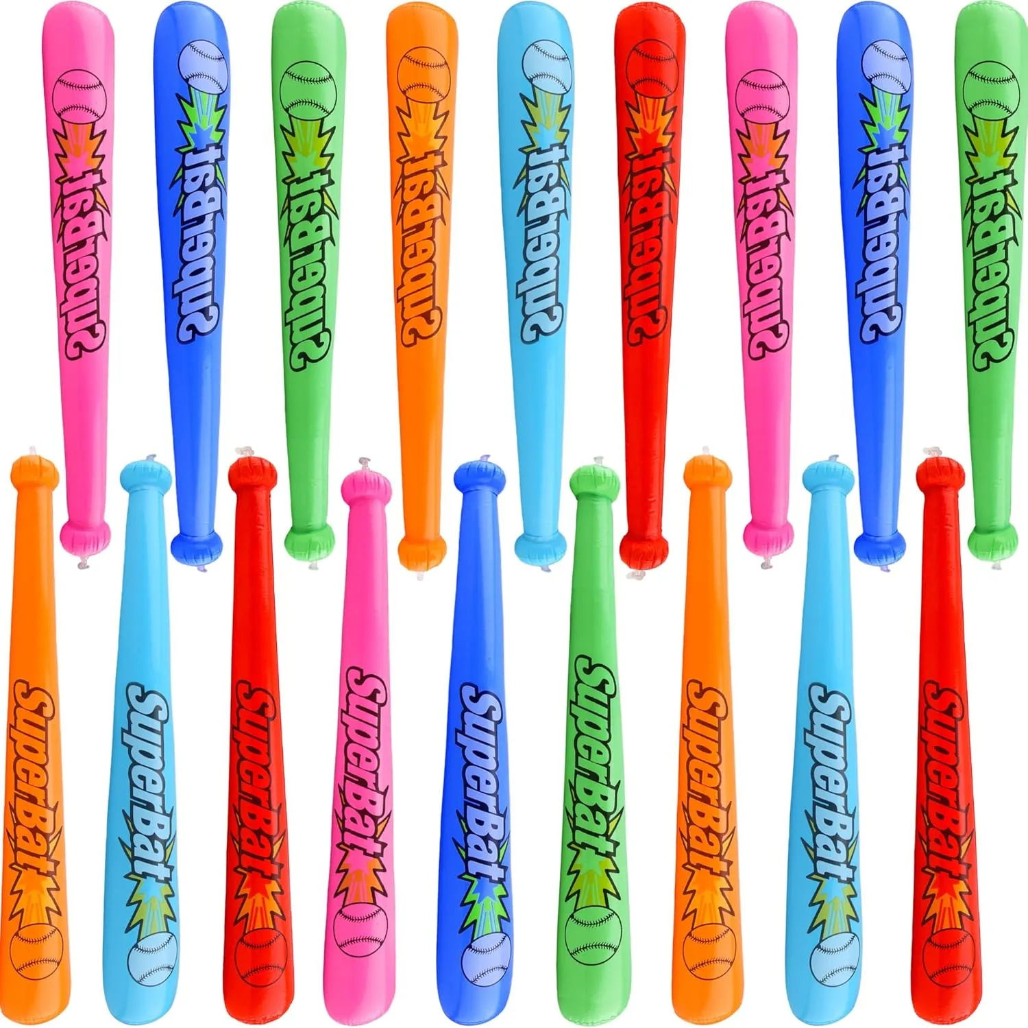 18 Pack 31.5 Inch Inflatable Baseball Bats Blow Up Baseball Bat Inflatable Toy Bat Inflates for Kids Carnival Birthday Baseball Theme Party Supplies, 6 Colors