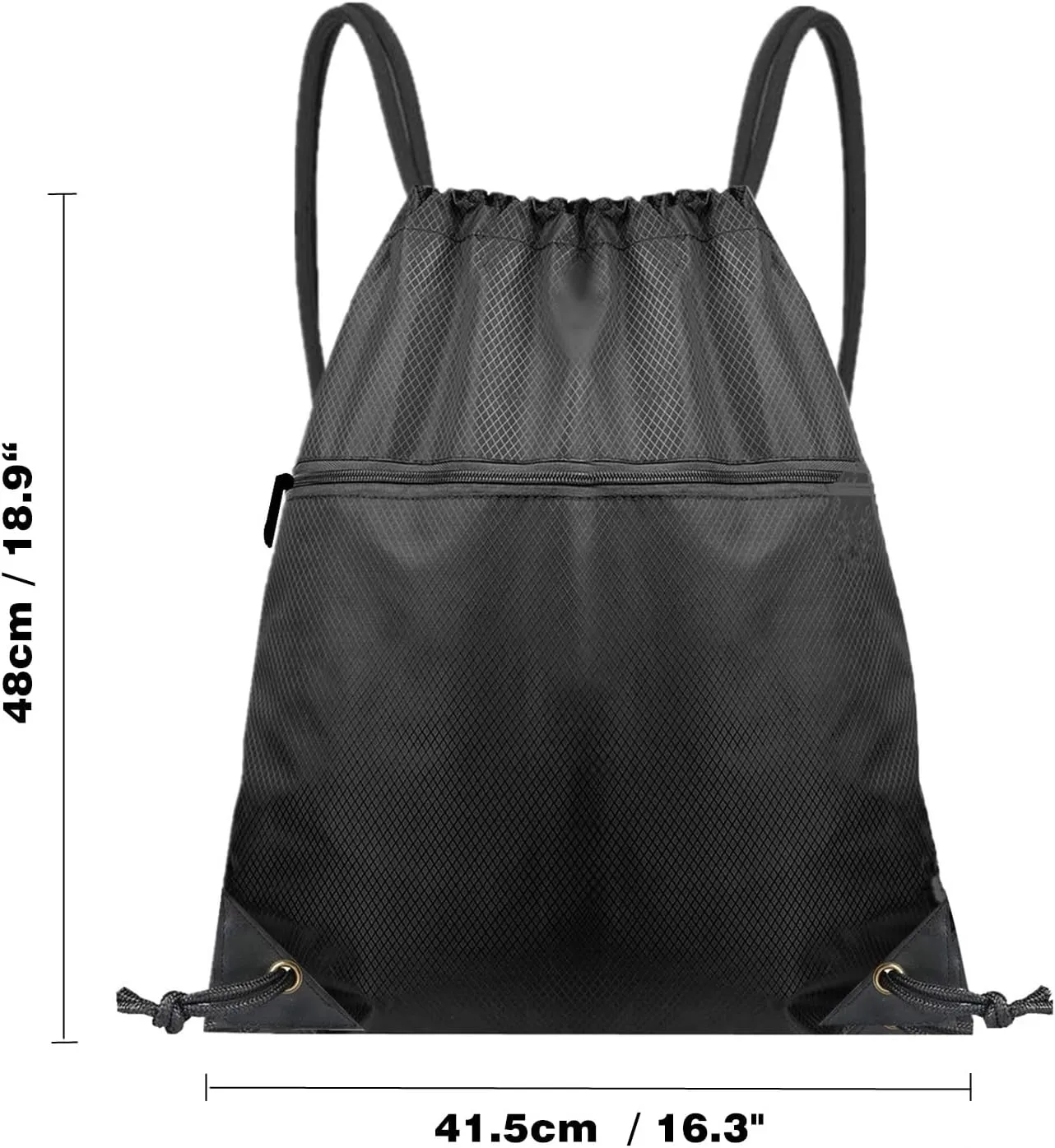 2 Pack Drawstring Backpack Bag, Waterproof Gym Drawstring Bags, Draw String Back Pack with Pockets, Cinch Bags Drawstring with Zipper, Travel Beach Bag for Men Women Gym Sports (Black)