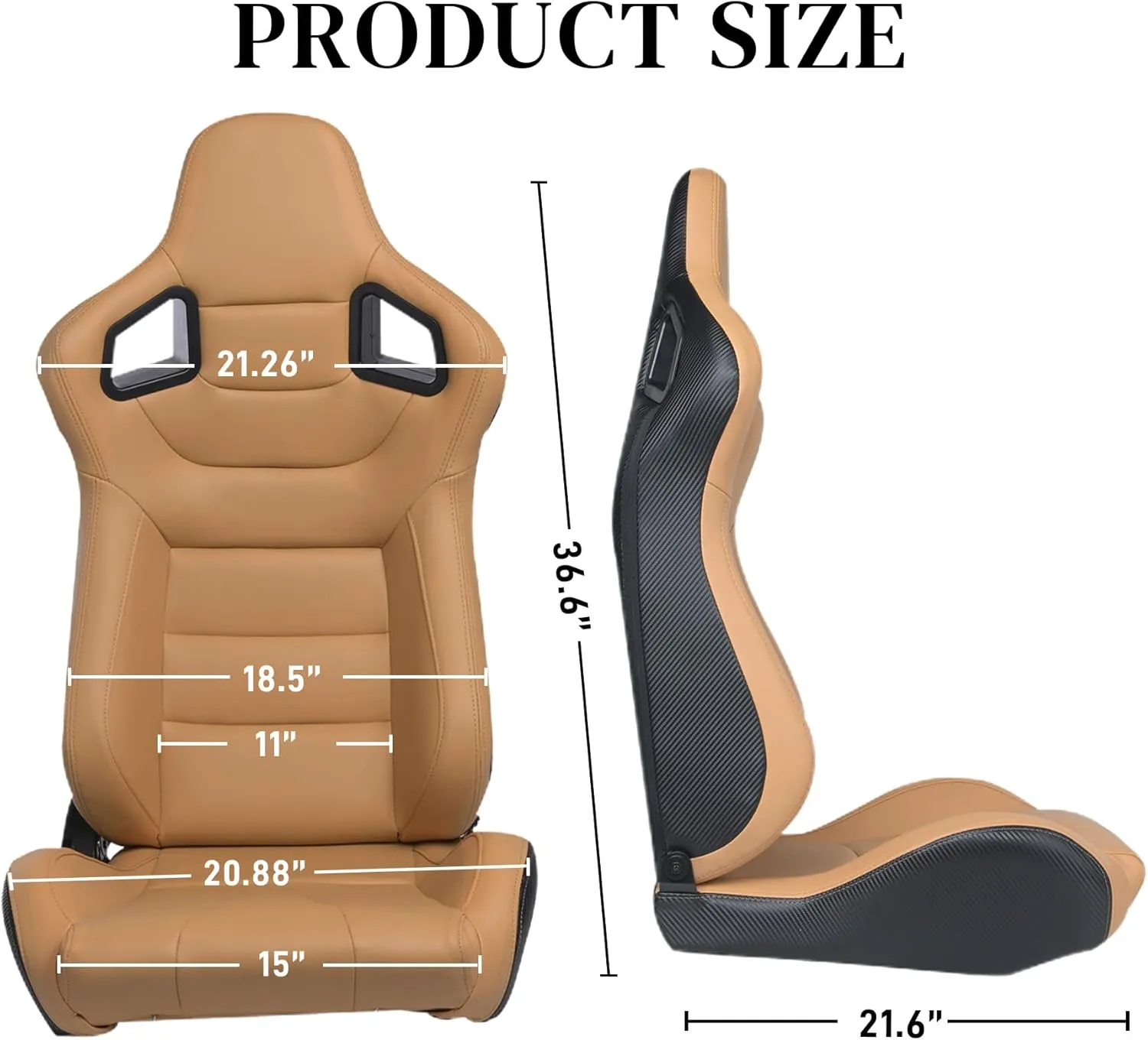 2 Pack Racing Seats, Universal PVC Leather Bucket Seats Sport Pair Adjustable Seats with Sliders (Black & Beige/Tan Brown)