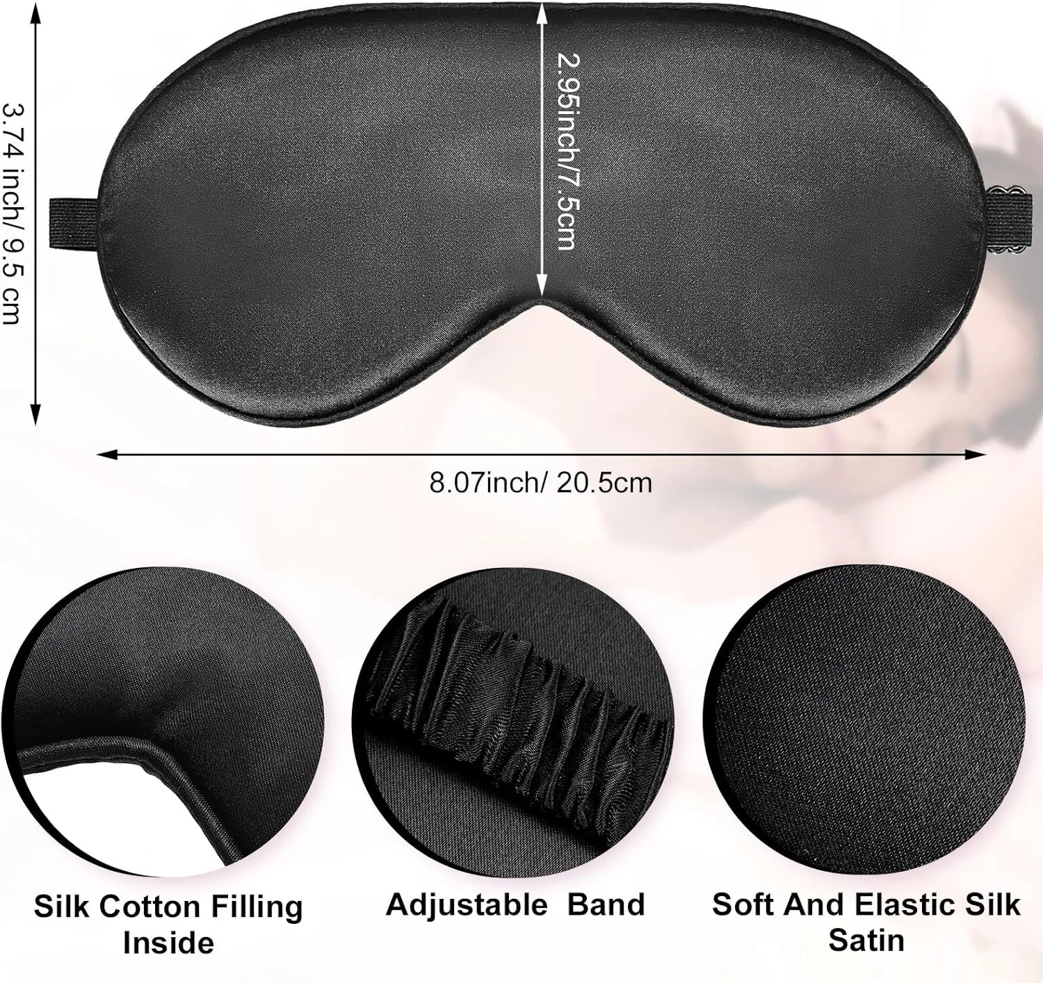 20 Pieces Silk Sleep Eye Mask with Elastic Strap Soft Sleeping Mask Eye Cover Satin Blindfold for Women Men Kids Sleeping Travel Eye Shades Including 2 Pieces of Black Bags(Black)