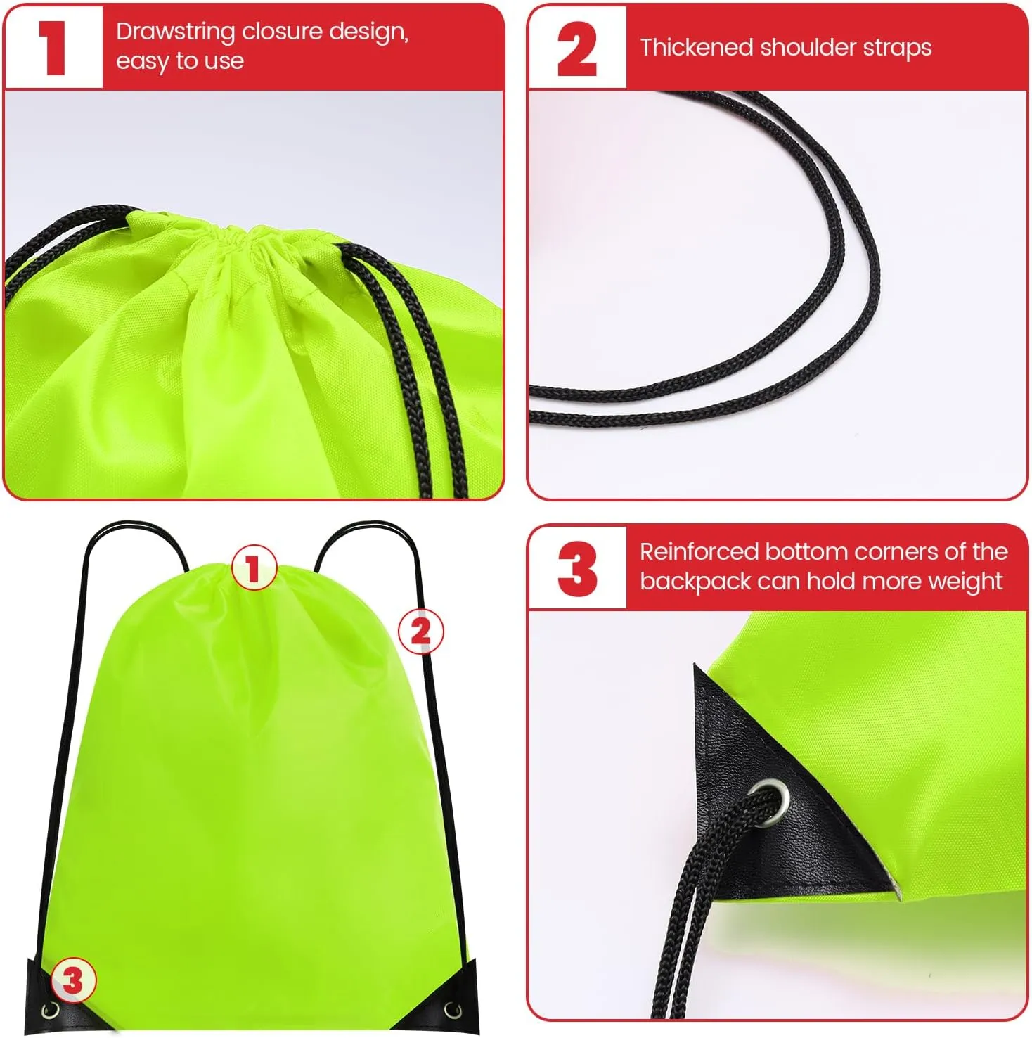 24 Pcsk Drawstring Bags Drawstring Backpack Sports Draw String Bags Cinch Bag Bulk Gym Bags for Party,Hiking,Yoga,Birthday(Bright Green)