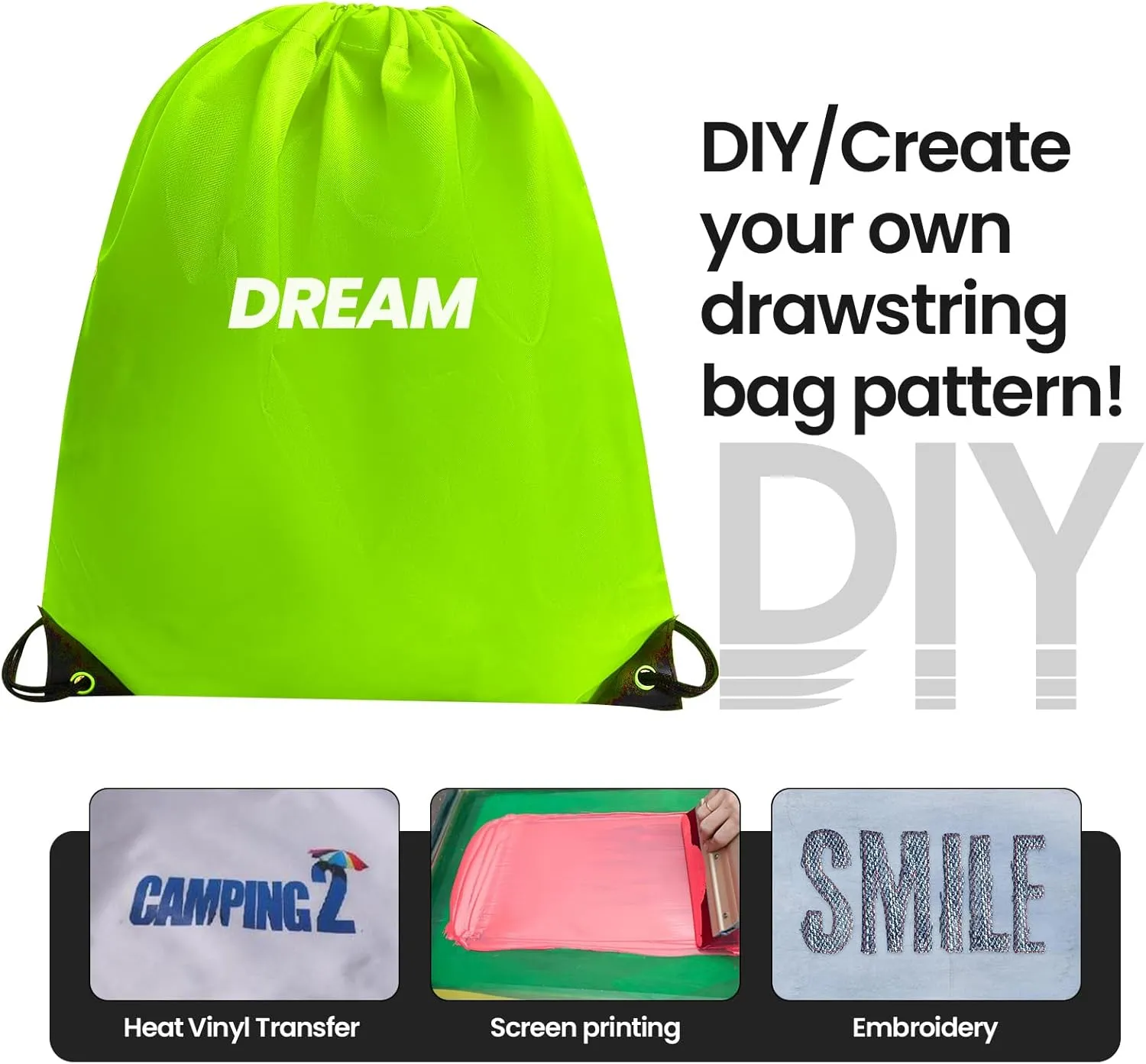 24 Pcsk Drawstring Bags Drawstring Backpack Sports Draw String Bags Cinch Bag Bulk Gym Bags for Party,Hiking,Yoga,Birthday(Bright Green)