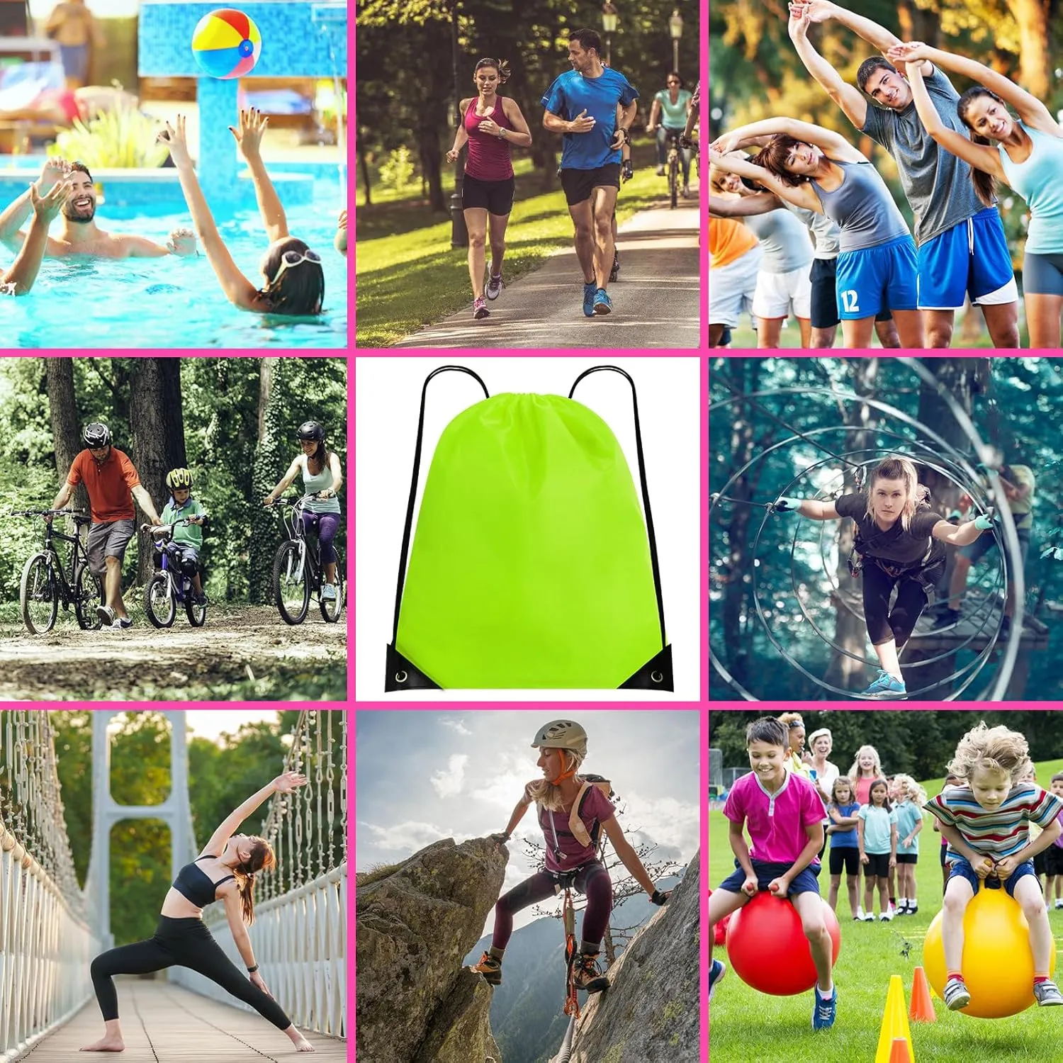 24 Pcsk Drawstring Bags Drawstring Backpack Sports Draw String Bags Cinch Bag Bulk Gym Bags for Party,Hiking,Yoga,Birthday(Bright Green)