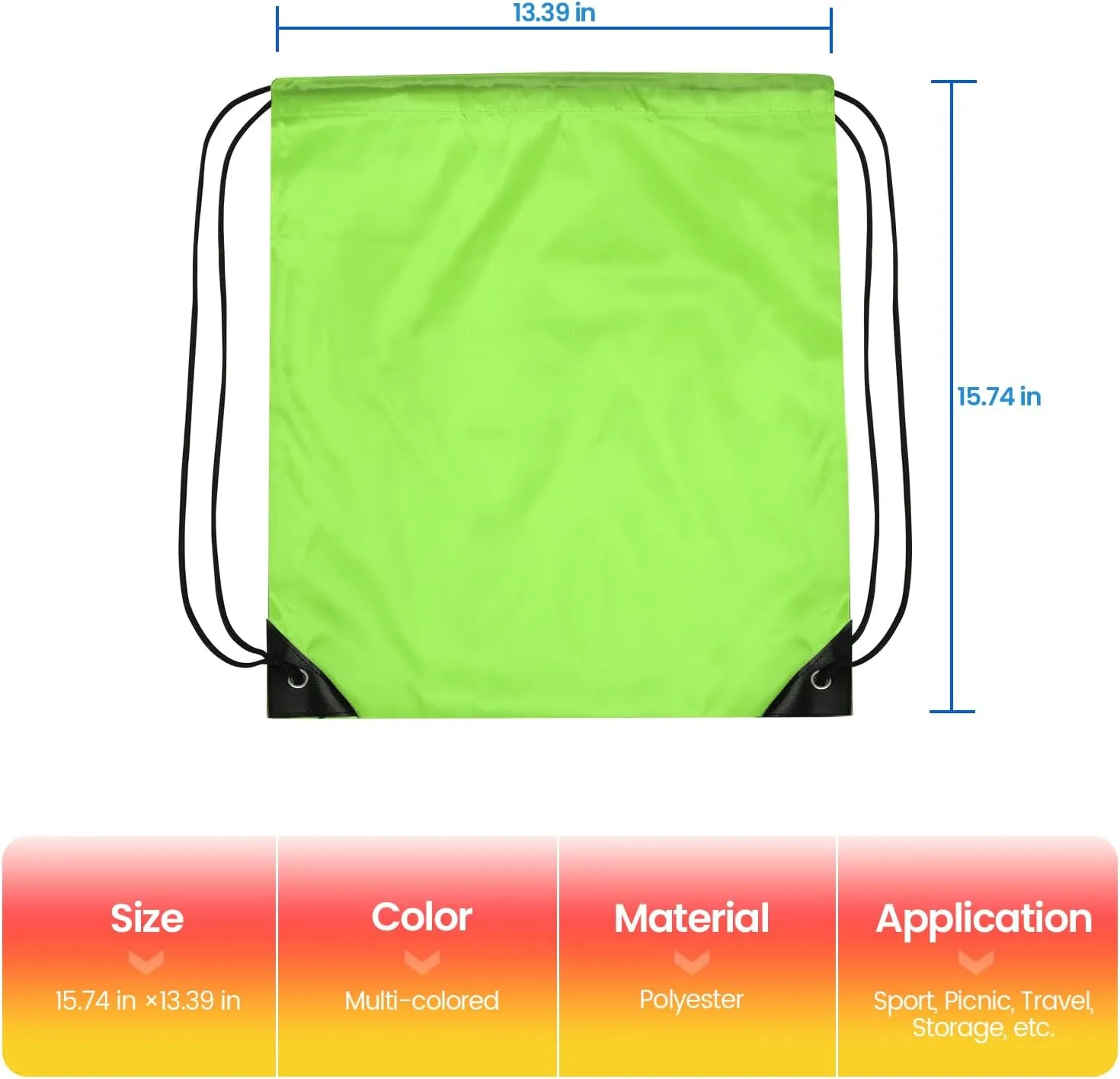 24 Pcsk Drawstring Bags Drawstring Backpack Sports Draw String Bags Cinch Bag Bulk Gym Bags for Party,Hiking,Yoga,Birthday(Bright Green)