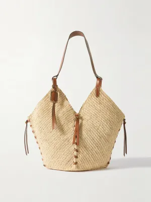 25P Tampa leather-trimmed raffia bucket bag