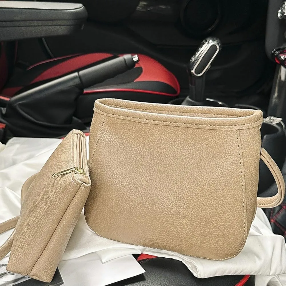 2PCS Bucket Bags Women 2025 Trendy Leather Shoulder Crossbody Bag Satchel Tote Handbags Casual Phone Purse