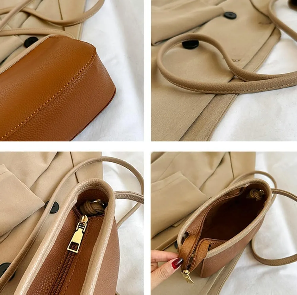 2PCS Bucket Bags Women 2025 Trendy Leather Shoulder Crossbody Bag Satchel Tote Handbags Casual Phone Purse