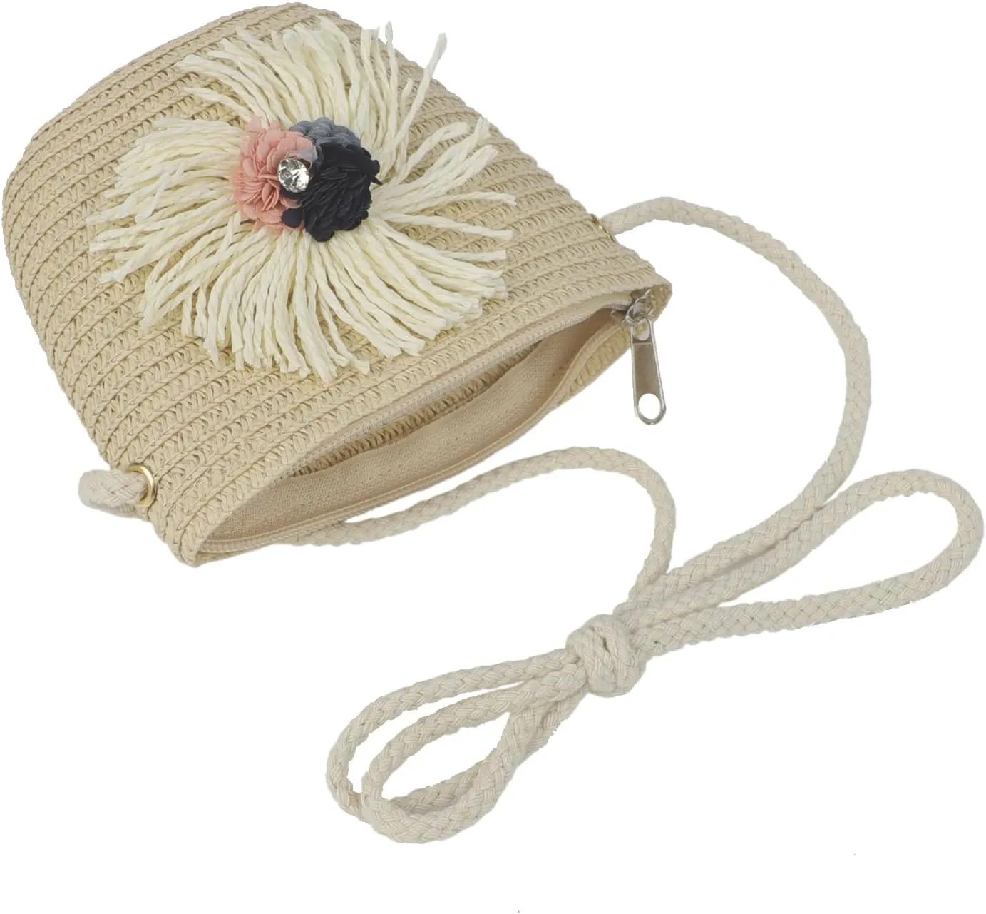 2pcs Girls Sun Hat with Shoulder Bag Set Large Brim Beach Straw Hat Purse UPF50  Cute Lace Travel Party Summer Cap
