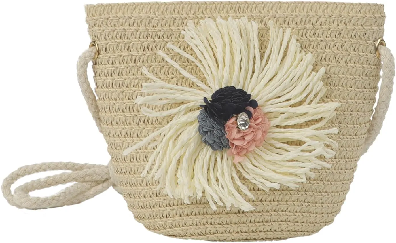 2pcs Girls Sun Hat with Shoulder Bag Set Large Brim Beach Straw Hat Purse UPF50  Cute Lace Travel Party Summer Cap