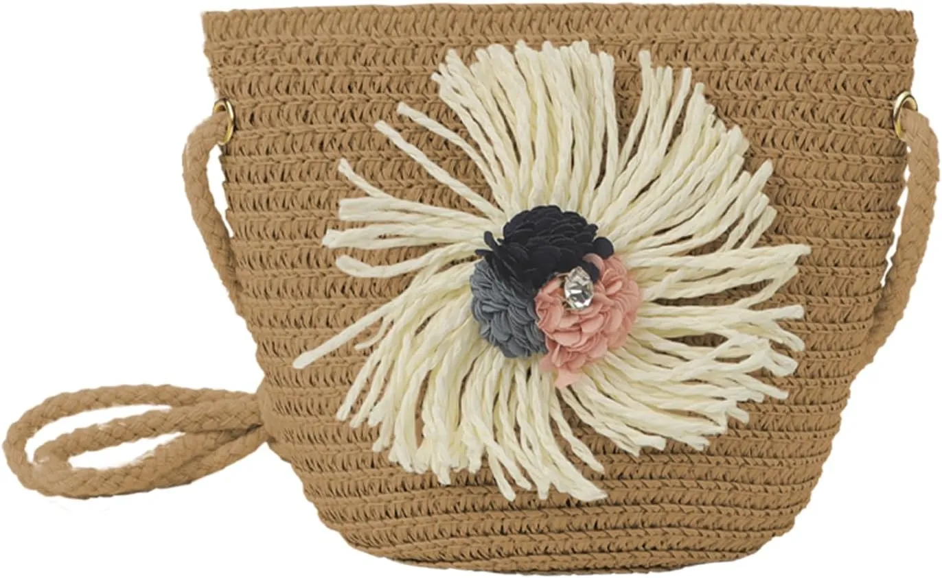 2pcs Girls Sun Hat with Shoulder Bag Set Large Brim Beach Straw Hat Purse UPF50  Cute Lace Travel Party Summer Cap