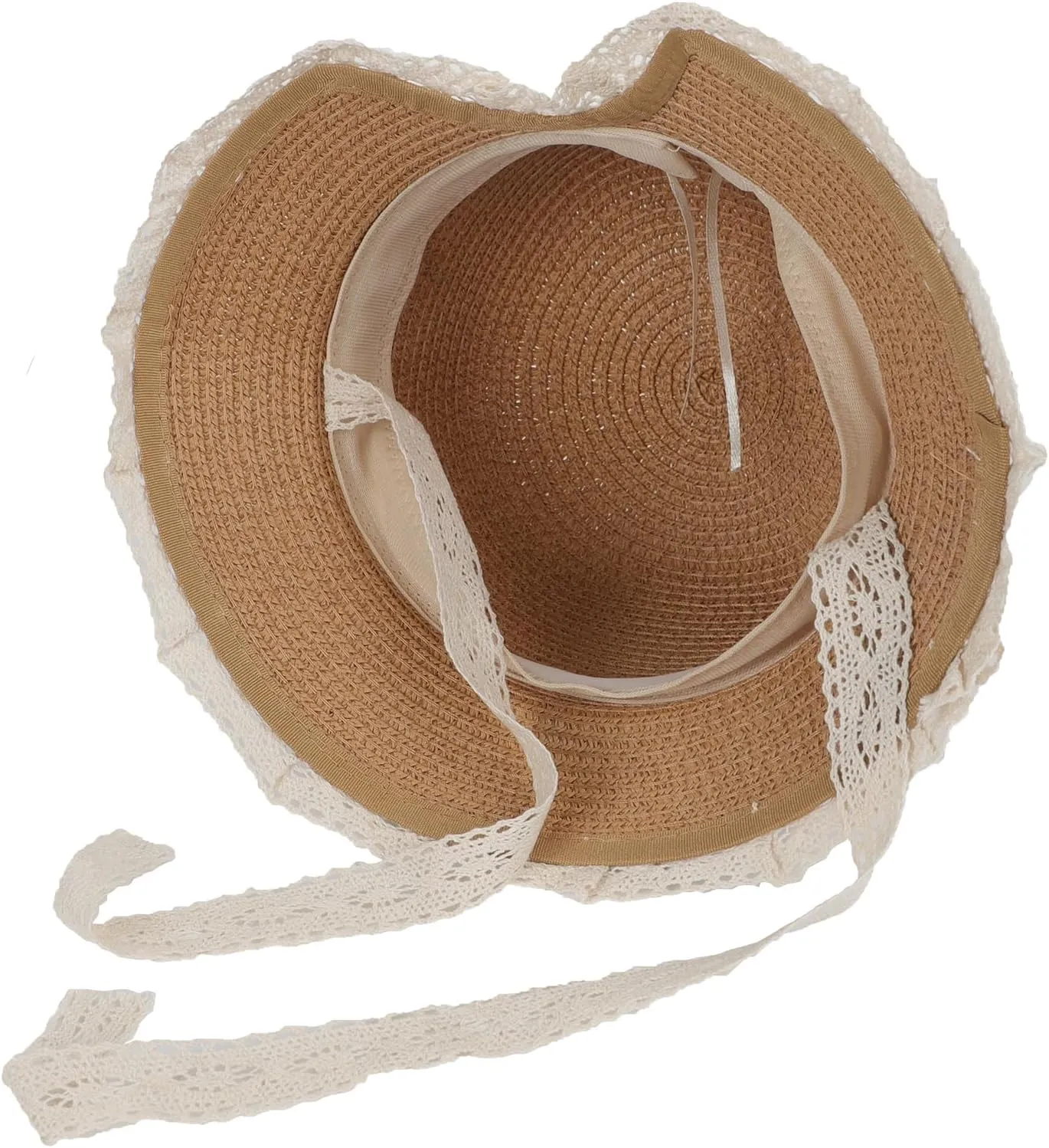 2pcs Girls Sun Hat with Shoulder Bag Set Large Brim Beach Straw Hat Purse UPF50  Cute Lace Travel Party Summer Cap