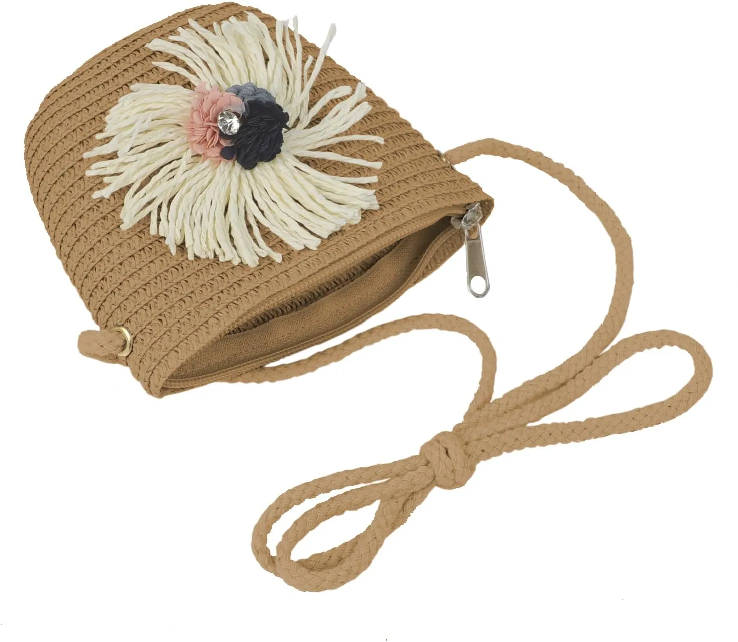 2pcs Girls Sun Hat with Shoulder Bag Set Large Brim Beach Straw Hat Purse UPF50  Cute Lace Travel Party Summer Cap