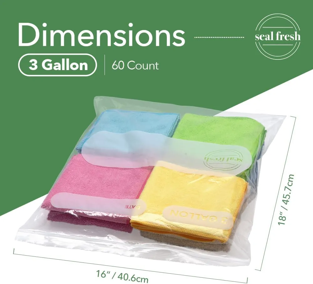 3 Gallon Large Plastic Storage Bags – 16" x 18" (60 Count) – Reusuable XXL Extra Large Heavy Duty Clear Jumbo Freezer Zip Bags with Sealable Zipper Top For Clothes, Travel, Moving