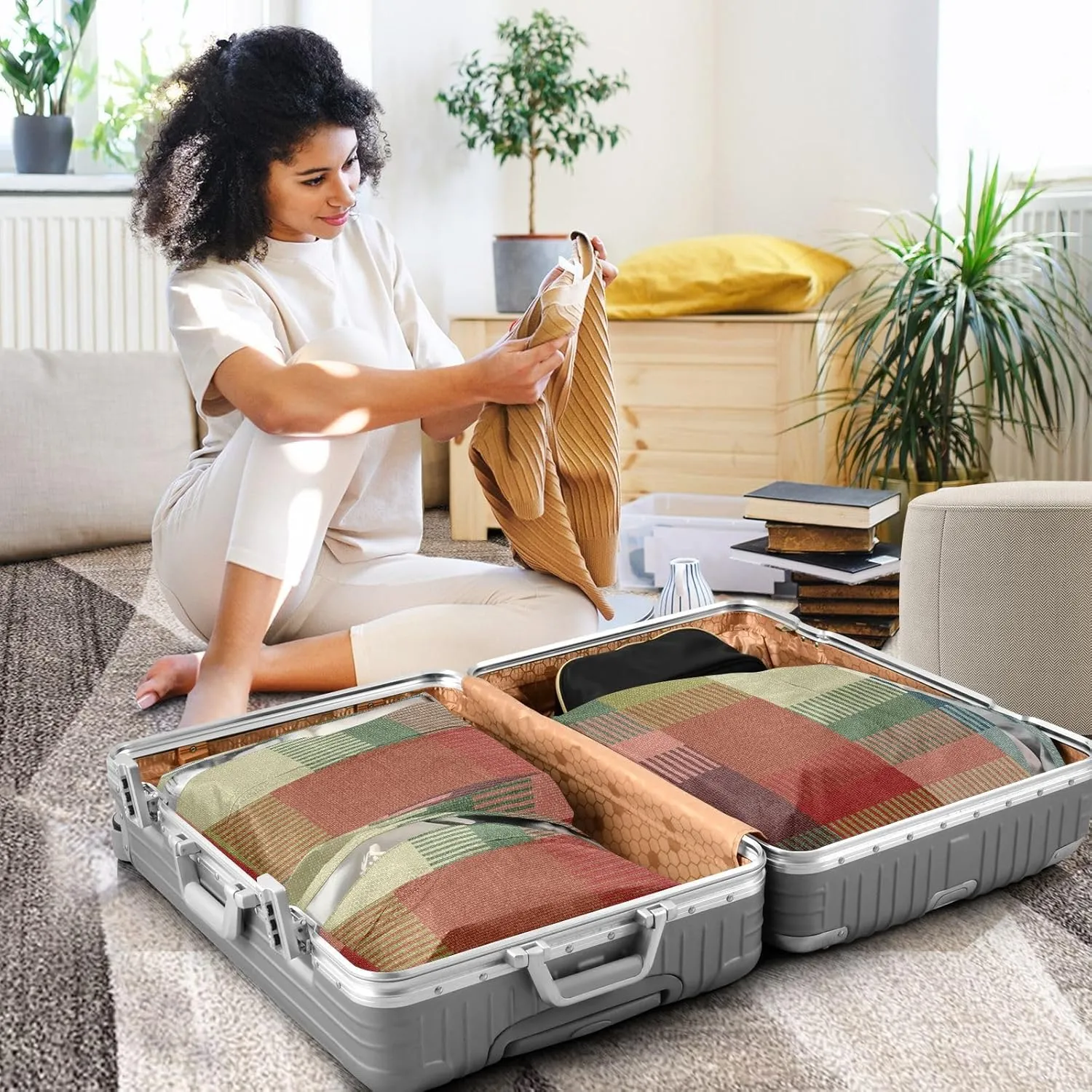 3 Set Travel Packing Cubes For Suitcases, Rug Texture Stripes, Stackable, Garment Bag Closet Storage, Luggage Space Saver, Organizadores De Maletas Para
