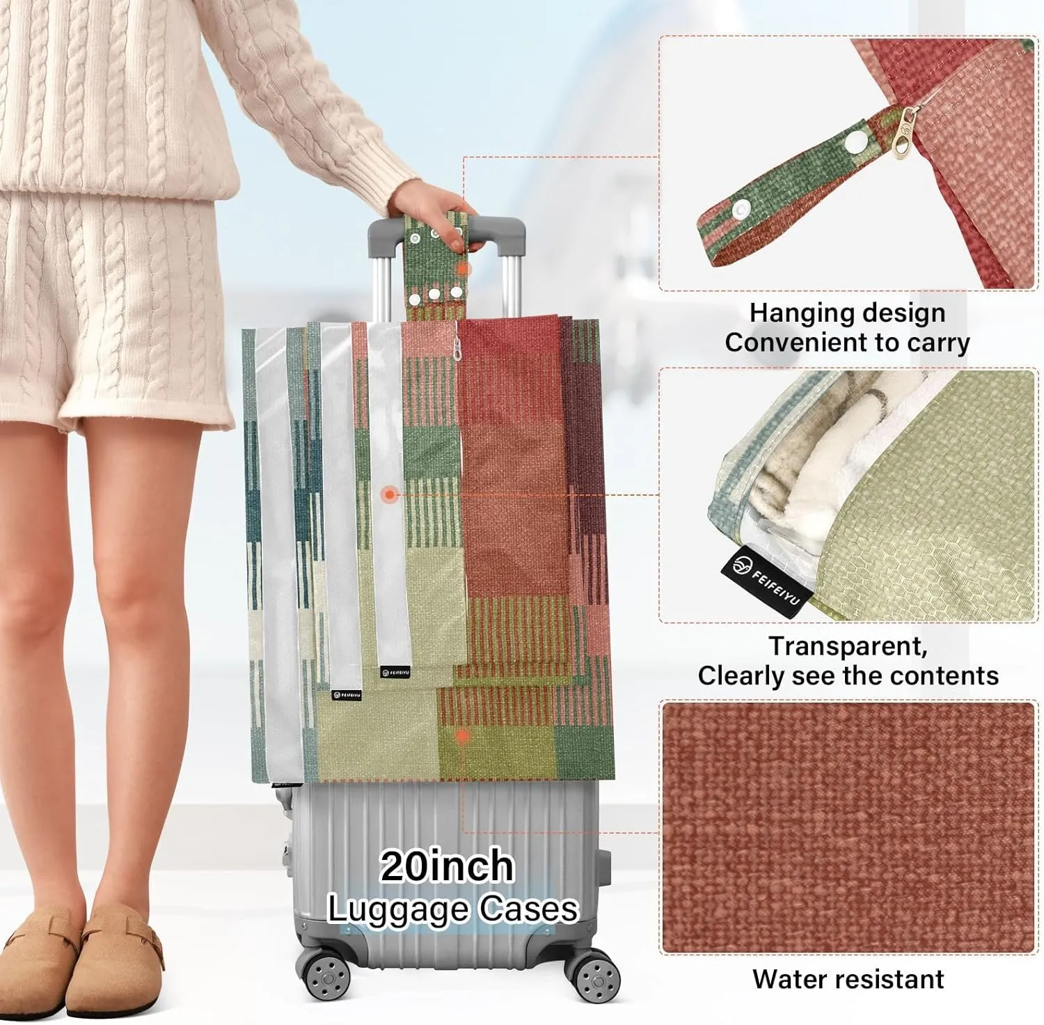 3 Set Travel Packing Cubes For Suitcases, Rug Texture Stripes, Stackable, Garment Bag Closet Storage, Luggage Space Saver, Organizadores De Maletas Para
