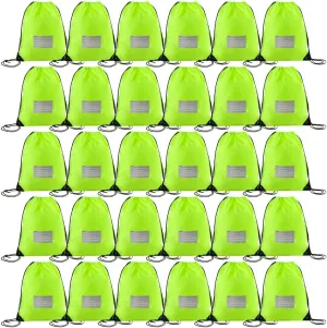 30 Pack Drawstring Bags,Bulk Draw String Backpack, Gym Sports Cinch Bag Sackpack for Women Men, Fluorescent Green