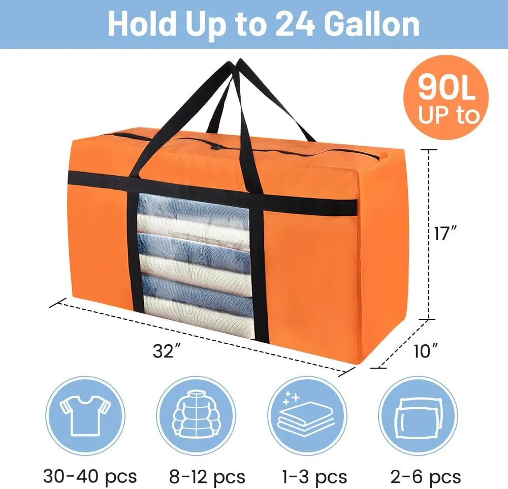 4 Pack Moving Bags Heavy Duty 50Lb Extra Large 90L, College Clear Packing Bags for Moving Clothes, Moving Supplies&Boxes with Zippers and Handles, Storage Bags Moving Totes Camping Essentials