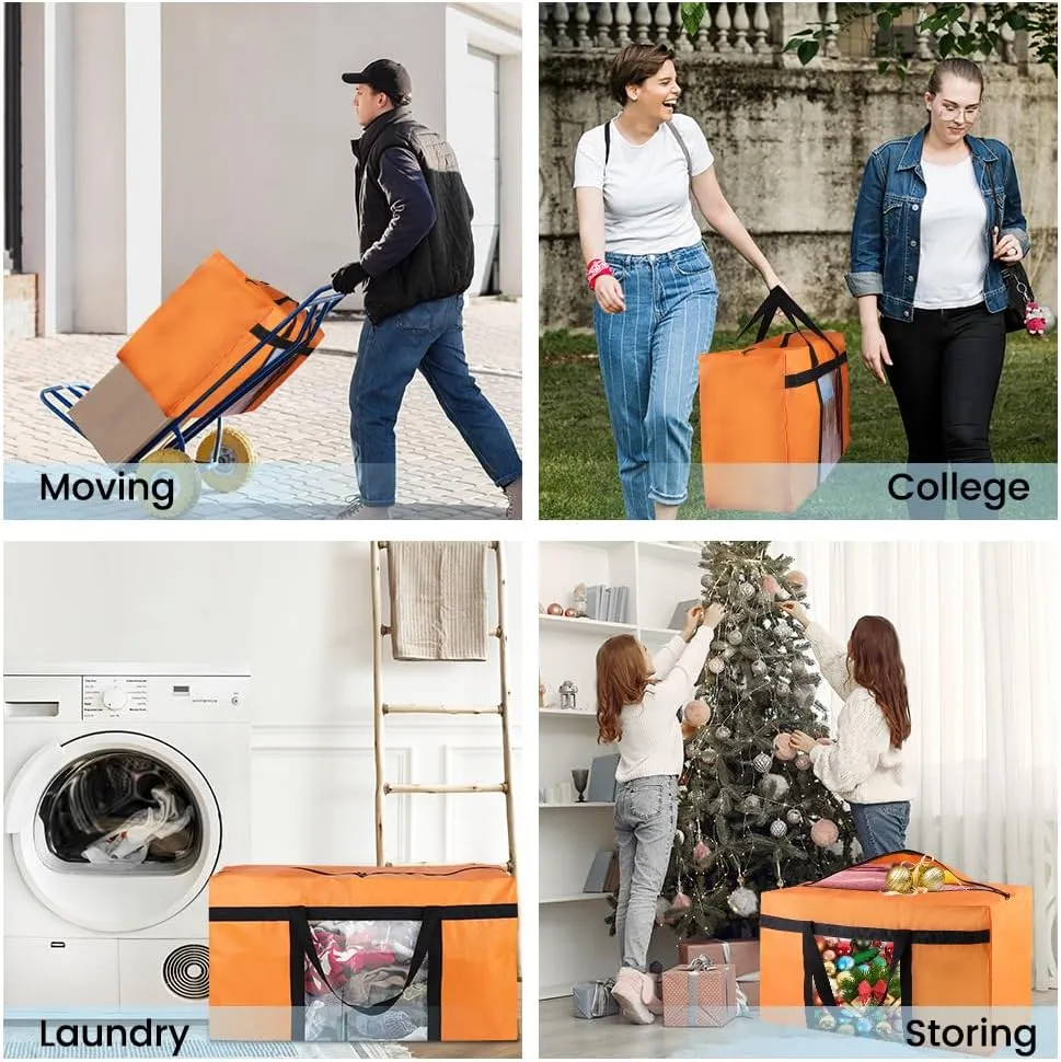 4 Pack Moving Bags Heavy Duty 50Lb Extra Large 90L, College Clear Packing Bags for Moving Clothes, Moving Supplies&Boxes with Zippers and Handles, Storage Bags Moving Totes Camping Essentials
