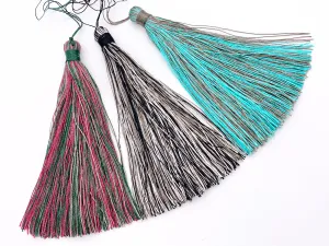 4.75 inches Long Silk Tassel Beautiful Mixed Color Handmade Tassel Large Mala Tassel Magenta/Green, Black/White, Aqua/Gray