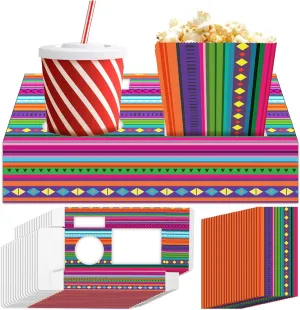 48Pcs Movie Night Supplies 24 Cinema Snack Trays with 24 Popcorn Bags Movie Theater Snack Boxes Mexican Party Paper Food Trays Stripes Mexico Food Boats for Family Birthday Fiesta De Mayo Party