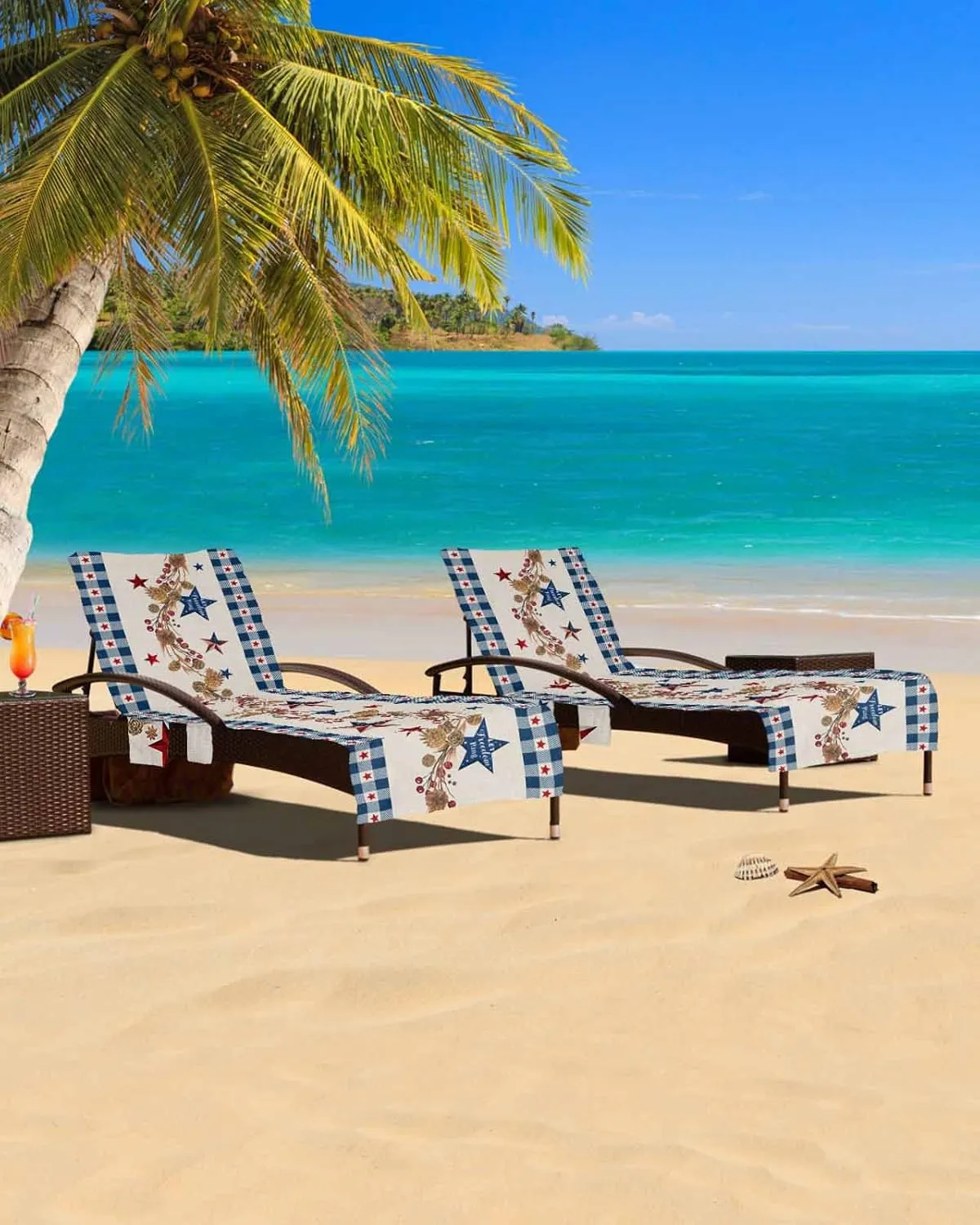 4th of July Chaise Lounger Cover with Pockets, Pool Lounge Chair Covers 85"x29", Country American Star Blue Microfiber Beach Chair Cover for Outdoor Patio Sunbathing