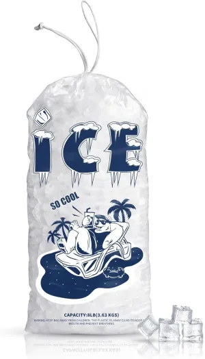 50 Pack Ice Bags 8 lb, Heavy-Duty Ice Bags with Drawstring(2 Mils Thickness)