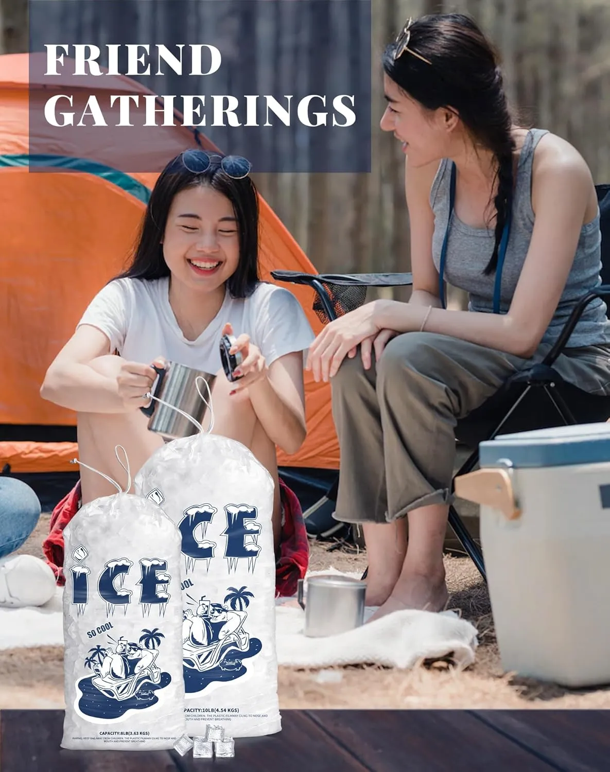50 Pack Ice Bags 8 lb, Heavy-Duty Ice Bags with Drawstring(2 Mils Thickness)