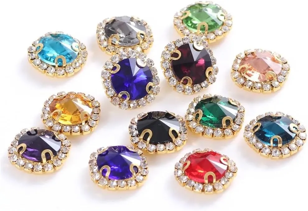 50PCS Crystal Rhinestone Sewing Buttons Large Sew On Water Diamonds DIY Accessories Multicolor Variety Perfect for Jewelry Making Craft Projects Wedding Dress Hats Shoes Bridal DIY Kits(Crystal AB,8mm
