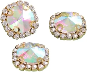 50PCS Crystal Rhinestone Sewing Buttons Large Sew On Water Diamonds DIY Accessories Multicolor Variety Perfect for Jewelry Making Craft Projects Wedding Dress Hats Shoes Bridal DIY Kits(Crystal AB,8mm