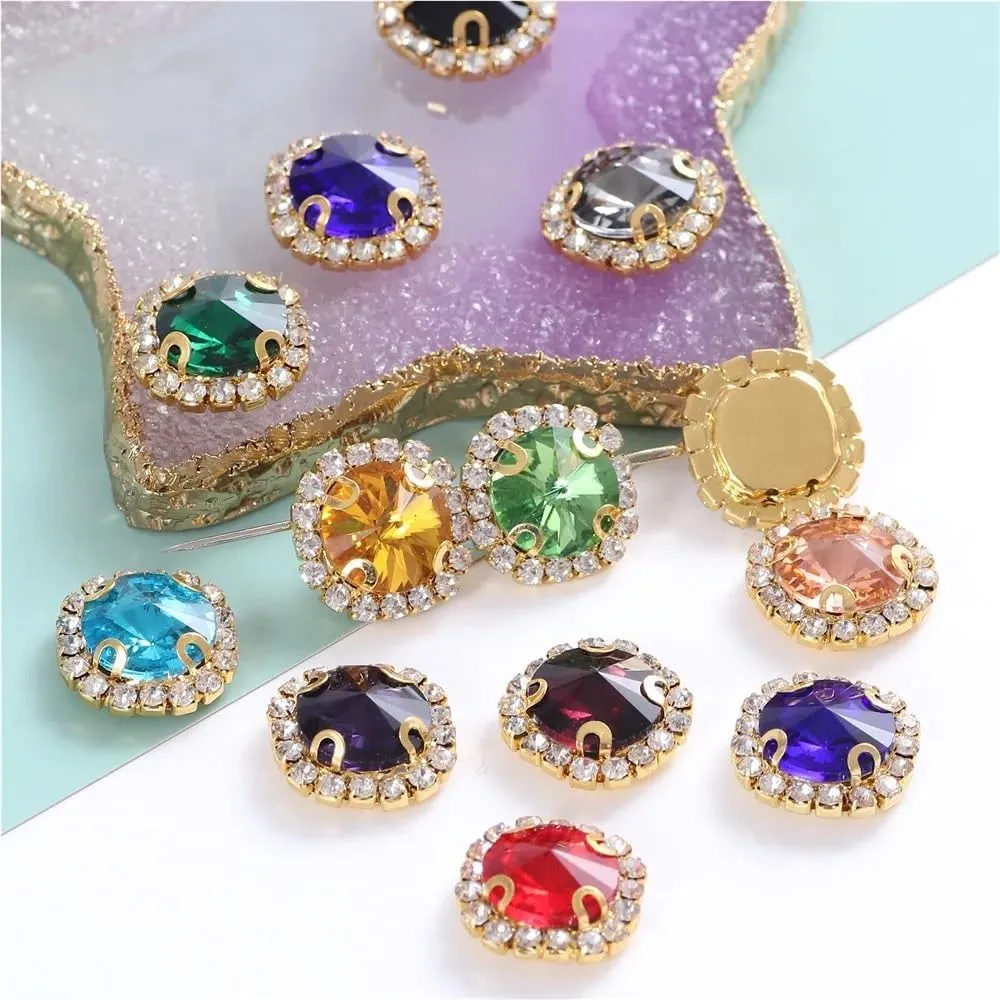 50PCS Crystal Rhinestone Sewing Buttons Large Sew On Water Diamonds DIY Accessories Multicolor Variety Perfect for Jewelry Making Craft Projects Wedding Dress Hats Shoes Bridal DIY Kits(Crystal AB,8mm