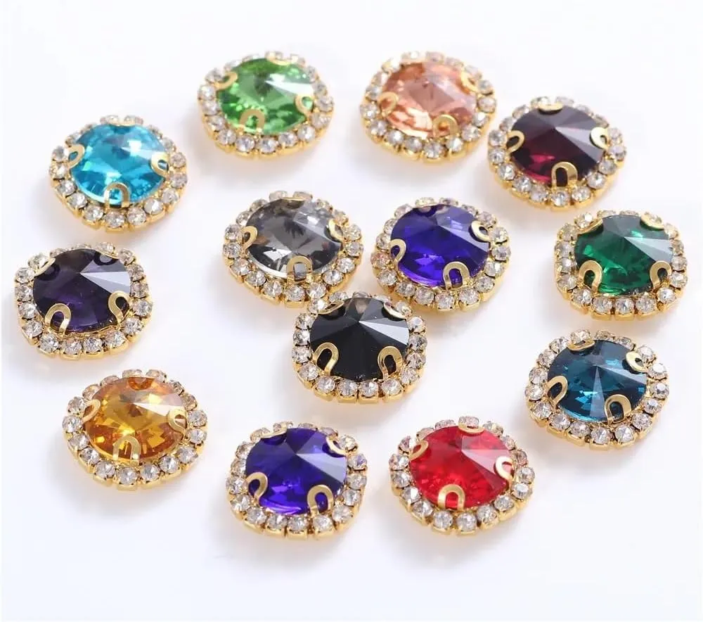 50PCS Crystal Rhinestone Sewing Buttons Large Sew On Water Diamonds DIY Accessories Multicolor Variety Perfect for Jewelry Making Craft Projects Wedding Dress Hats Shoes Bridal DIY Kits(Crystal AB,8mm