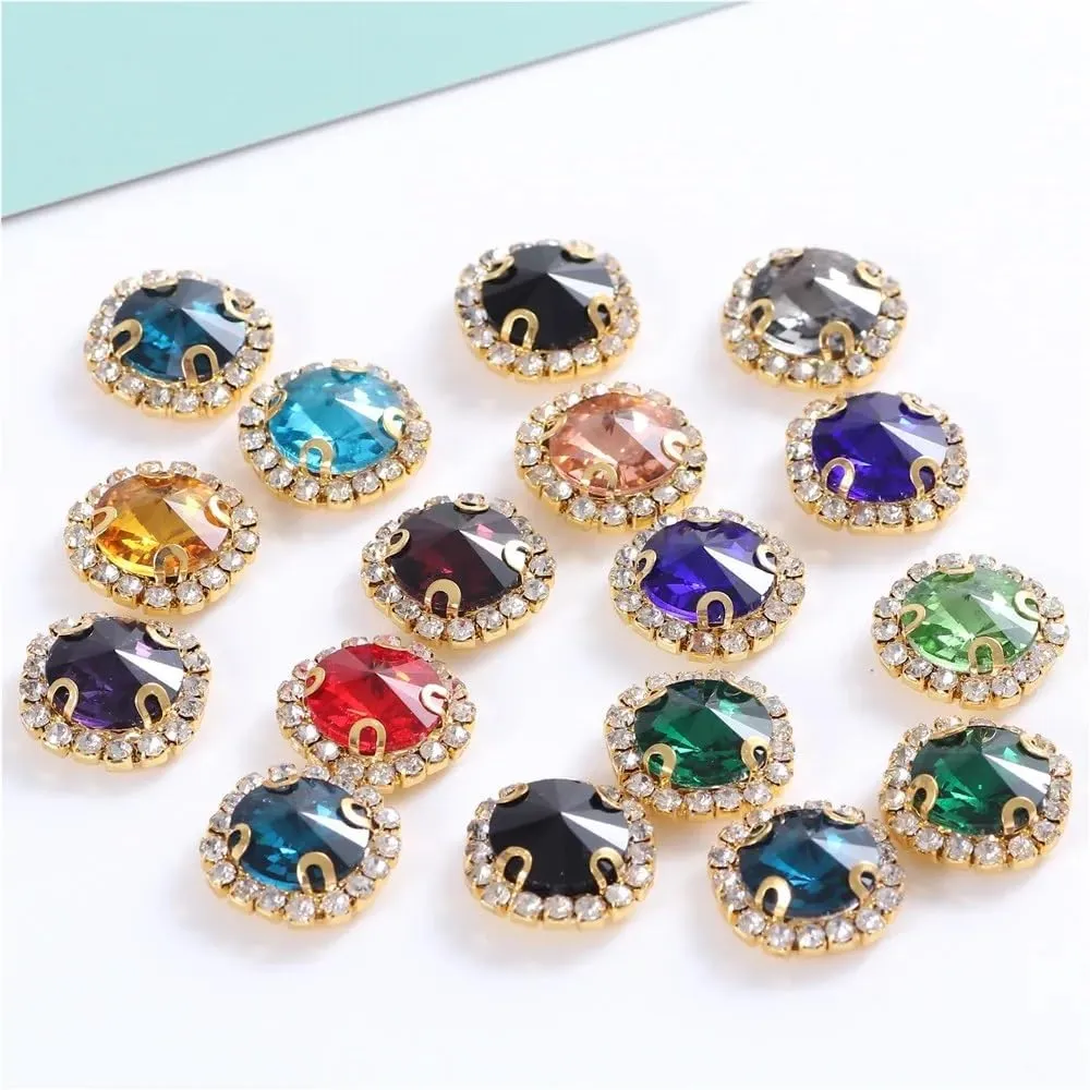 50PCS Crystal Rhinestone Sewing Buttons Large Sew On Water Diamonds DIY Accessories Multicolor Variety Perfect for Jewelry Making Craft Projects Wedding Dress Hats Shoes Bridal DIY Kits(Crystal AB,8mm