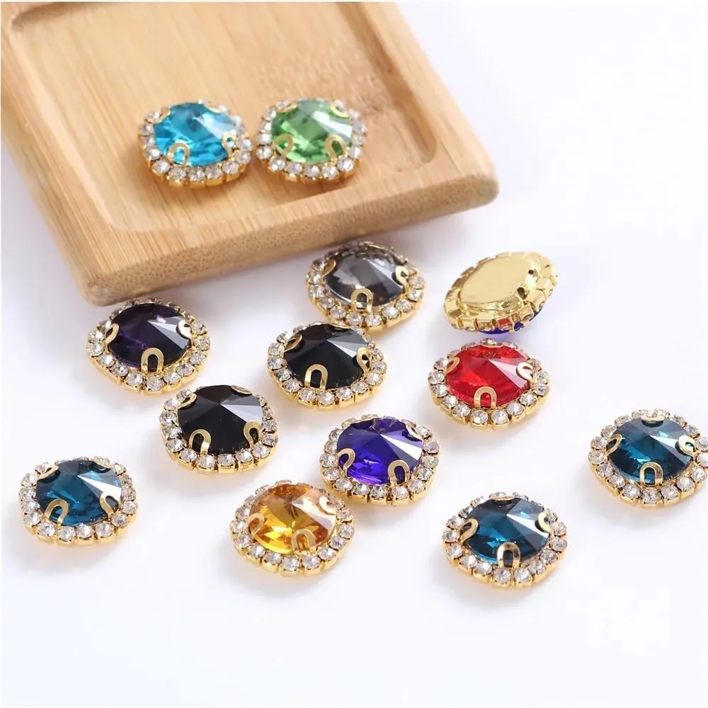 50PCS Crystal Rhinestone Sewing Buttons Large Sew On Water Diamonds DIY Accessories Multicolor Variety Perfect for Jewelry Making Craft Projects Wedding Dress Hats Shoes Bridal DIY Kits(Crystal AB,8mm