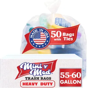 55-60 Gallon Clear Trash Bags | 50 Count | Large Clear Plastic Bags for Recycling, Garbage, and Commercial Use – Fits 55 Gallon and 60 Gallon Trash Cans