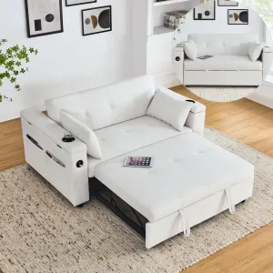 59inch 3 in 1 Oversized Tufted Loveseat Convertible Sofabed Modern Living Room Multifunctional Sleeper Sofa Convertible Sofa Bed W/Pull Out Sleeper Couch Bed, Armrests Storage,Cupholders & USB Ports