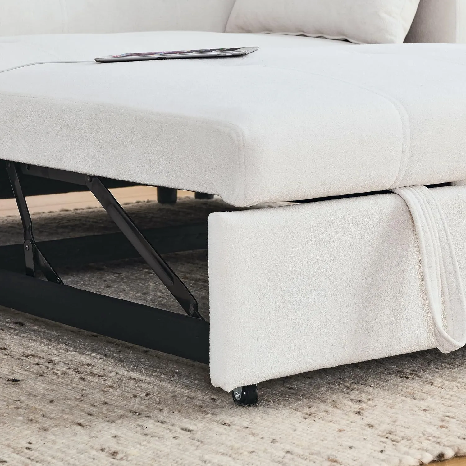 59inch 3 in 1 Oversized Tufted Loveseat Convertible Sofabed Modern Living Room Multifunctional Sleeper Sofa Convertible Sofa Bed W/Pull Out Sleeper Couch Bed, Armrests Storage,Cupholders & USB Ports