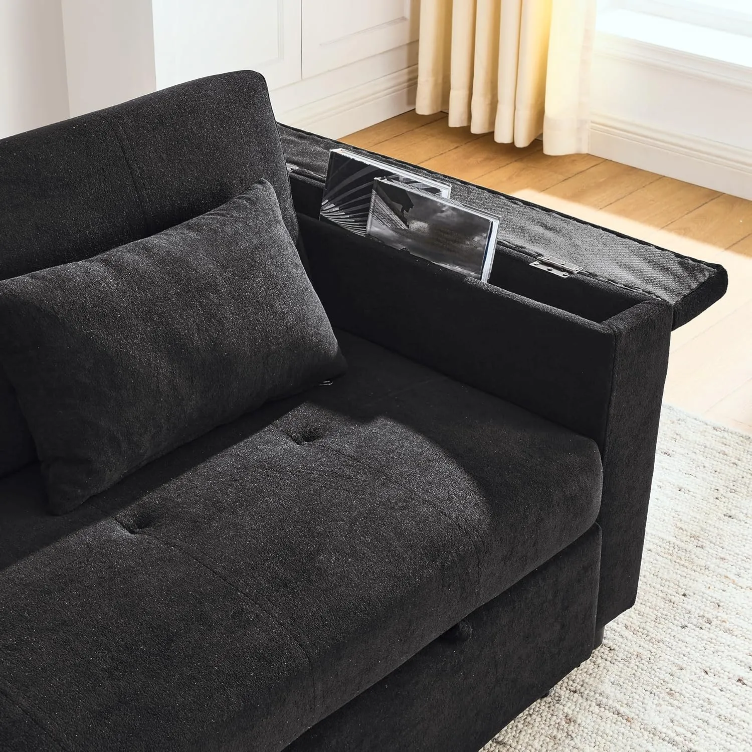 59inch 3 in 1 Oversized Tufted Loveseat Convertible Sofabed Modern Living Room Multifunctional Sleeper Sofa Convertible Sofa Bed W/Pull Out Sleeper Couch Bed, Armrests Storage,Cupholders & USB Ports