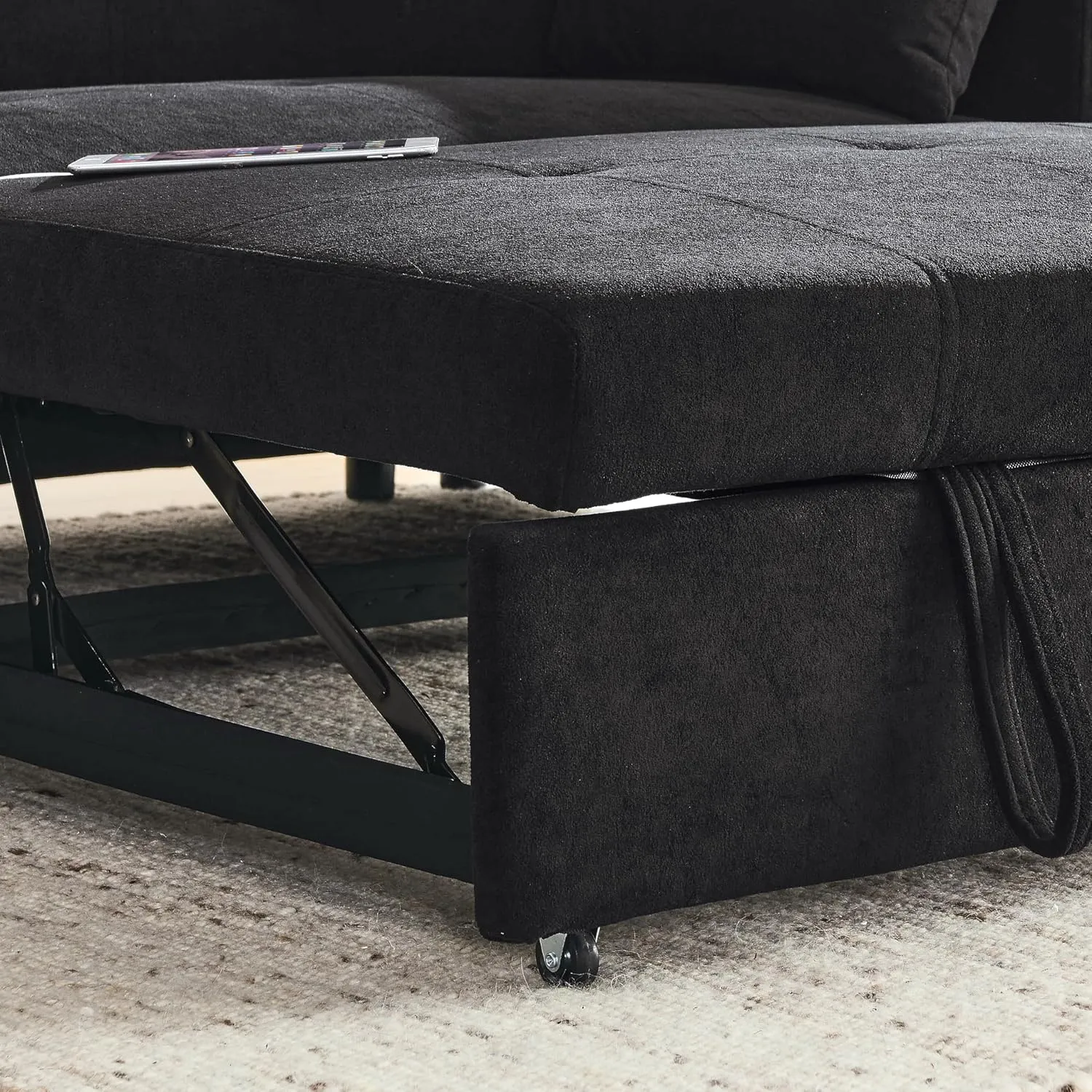 59inch 3 in 1 Oversized Tufted Loveseat Convertible Sofabed Modern Living Room Multifunctional Sleeper Sofa Convertible Sofa Bed W/Pull Out Sleeper Couch Bed, Armrests Storage,Cupholders & USB Ports