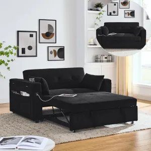 59inch 3 in 1 Oversized Tufted Loveseat Convertible Sofabed Modern Living Room Multifunctional Sleeper Sofa Convertible Sofa Bed W/Pull Out Sleeper Couch Bed, Armrests Storage,Cupholders & USB Ports