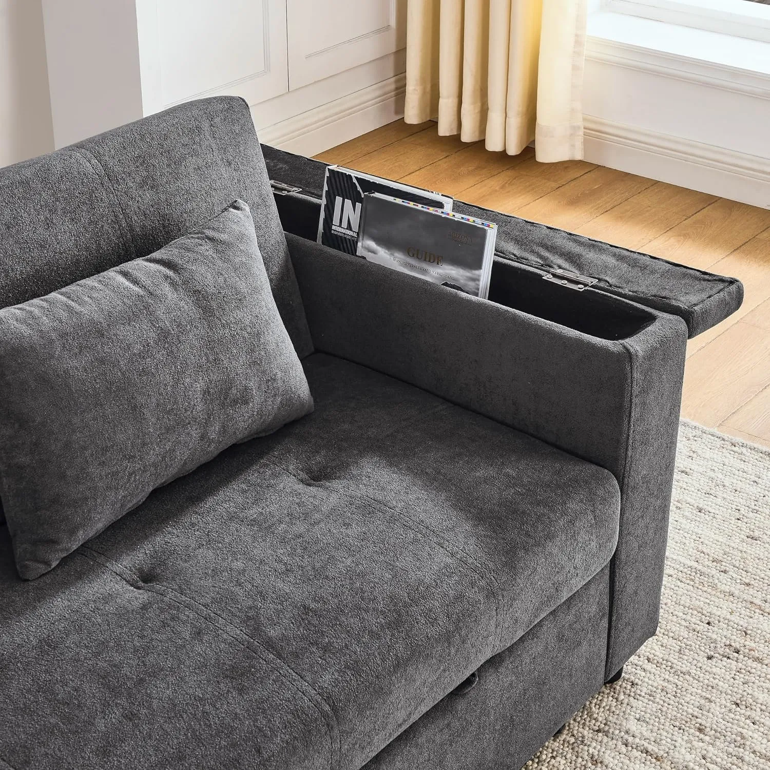 59inch 3 in 1 Oversized Tufted Loveseat Convertible Sofabed Modern Living Room Multifunctional Sleeper Sofa Convertible Sofa Bed W/Pull Out Sleeper Couch Bed, Armrests Storage,Cupholders & USB Ports