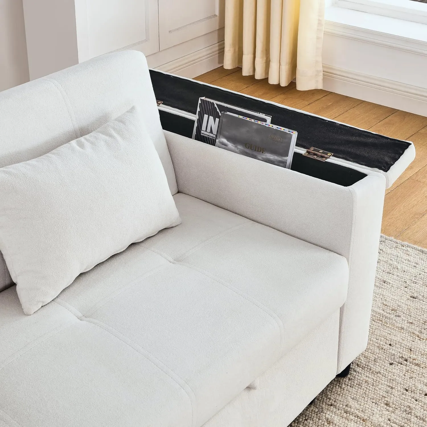 59inch 3 in 1 Oversized Tufted Loveseat Convertible Sofabed Modern Living Room Multifunctional Sleeper Sofa Convertible Sofa Bed W/Pull Out Sleeper Couch Bed, Armrests Storage,Cupholders & USB Ports