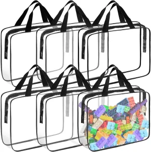 6 Pack Extra Large Toy Storage Bags PVC Organizing Bags with Zippered, Clear PVC Board Game Storage，Toy Storage Organizer，Waterproof Toy Bags for Board Games Clay, Building Blocks, Toys, Books (Black)